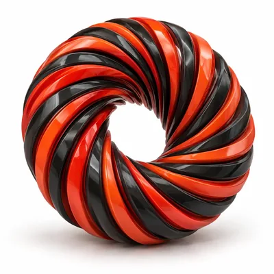 Twisted red and black ribbed torus