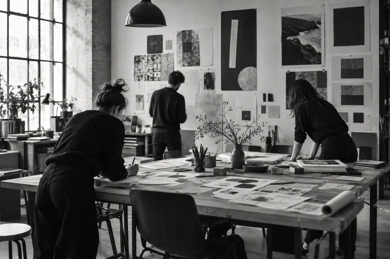Illustrative creative studio scene